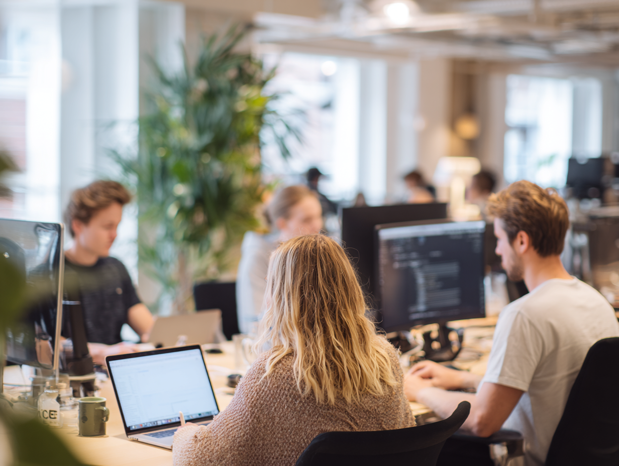 Mitarbeiter die gemeinsam in einem Büro sitzen