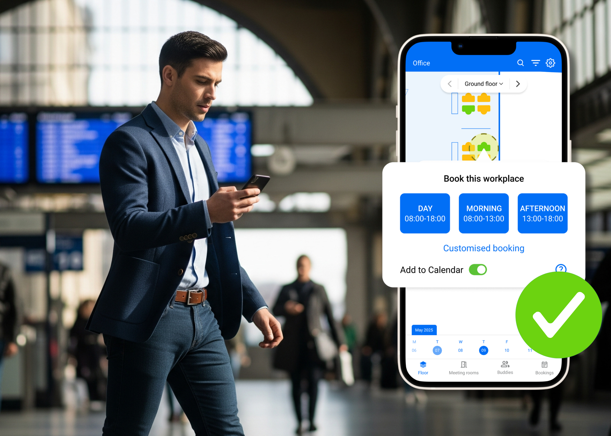 Mann bucht einen Schreibtisch - DE