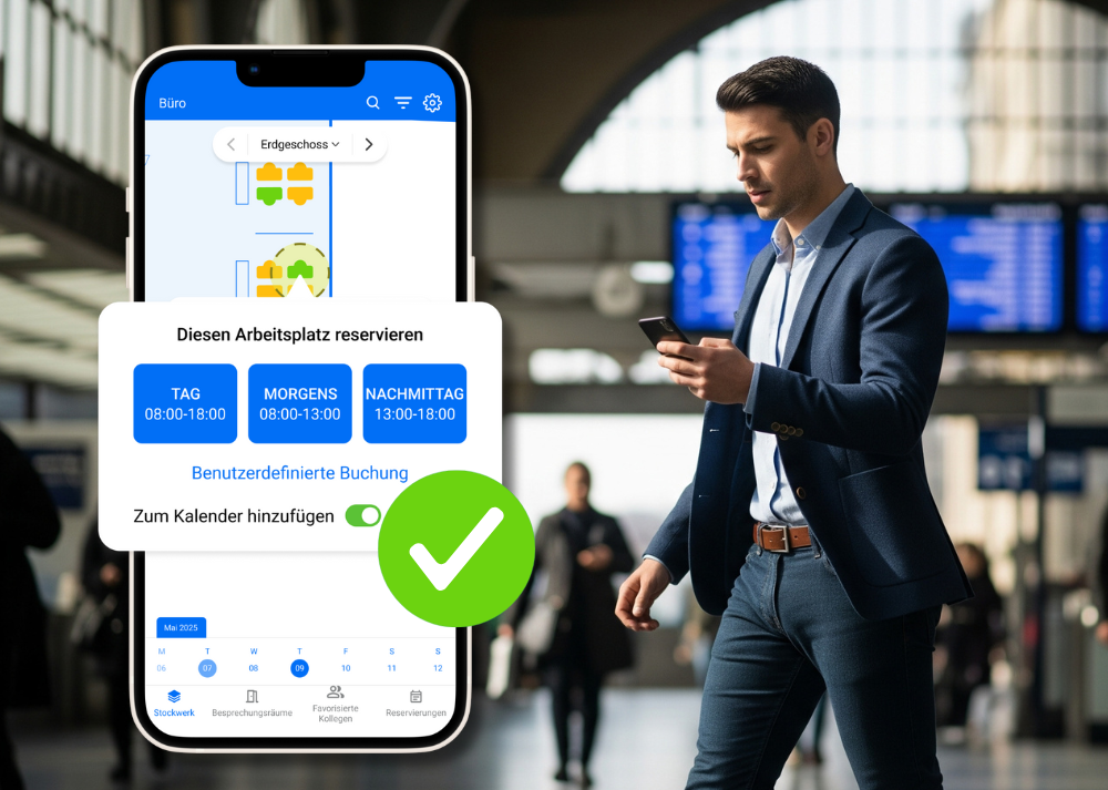 Man booking a desk on Mobile - DE