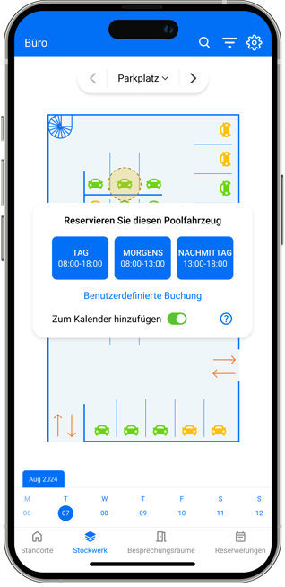 Wählen Sie das Datum und die Uhrzeit, wann Sie das Fahrzeug benötigen.