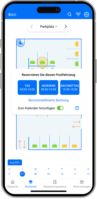 Wählen Sie das Datum und die Uhrzeit, wann Sie das Fahrzeug benötigen.