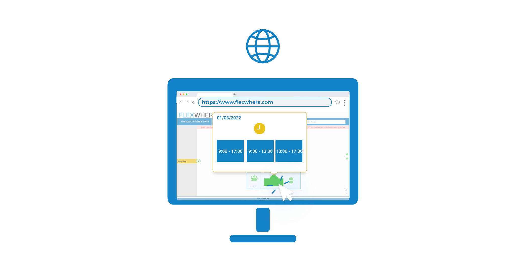 Nachrichten Arbeitsplatz buchen über den Webbrowser mit FlexWhere